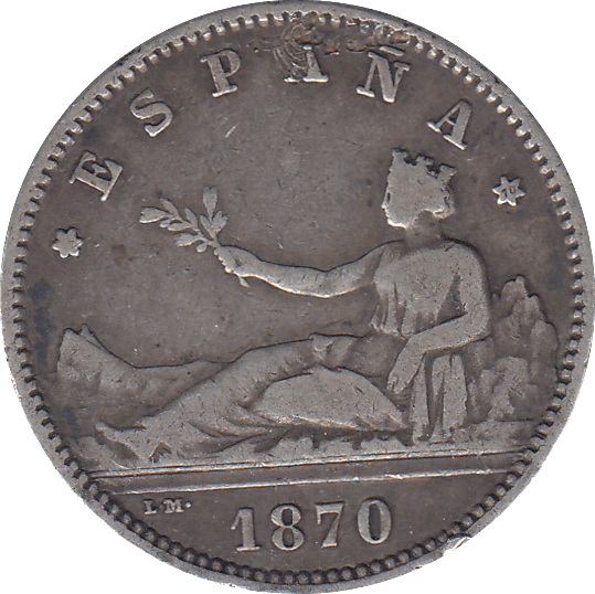 1870 ONE PESETA SPAIN - WORLD COINS - Cambridgeshire Coins