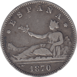 1870 ONE PESETA SPAIN - WORLD COINS - Cambridgeshire Coins