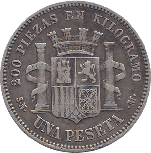 1870 ONE PESETA SPAIN - WORLD COINS - Cambridgeshire Coins