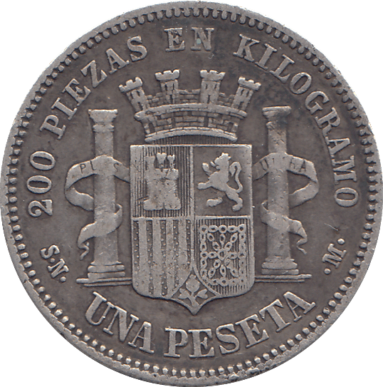 1870 ONE PESETA SPAIN - WORLD COINS - Cambridgeshire Coins
