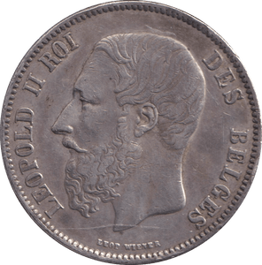 1870 SILVER 5 FRANC BELGIUM - SILVER WORLD COINS - Cambridgeshire Coins
