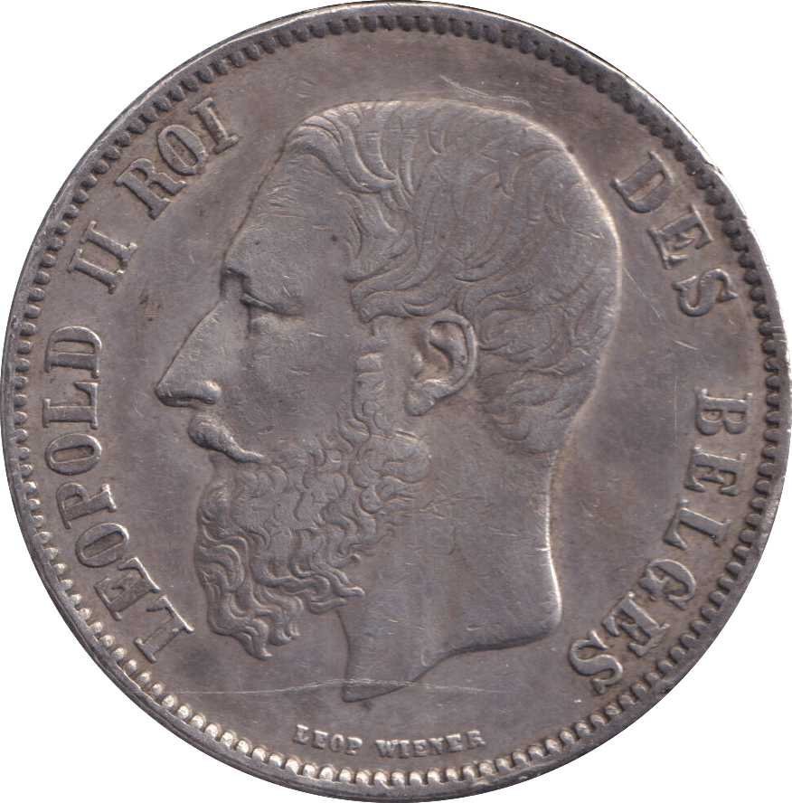 1870 SILVER 5 FRANC BELGIUM - SILVER WORLD COINS - Cambridgeshire Coins