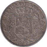 1870 SILVER 5 FRANC BELGIUM - SILVER WORLD COINS - Cambridgeshire Coins