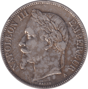 1870 SILVER 5 FRANC FRANCE - SILVER WORLD COINS - Cambridgeshire Coins