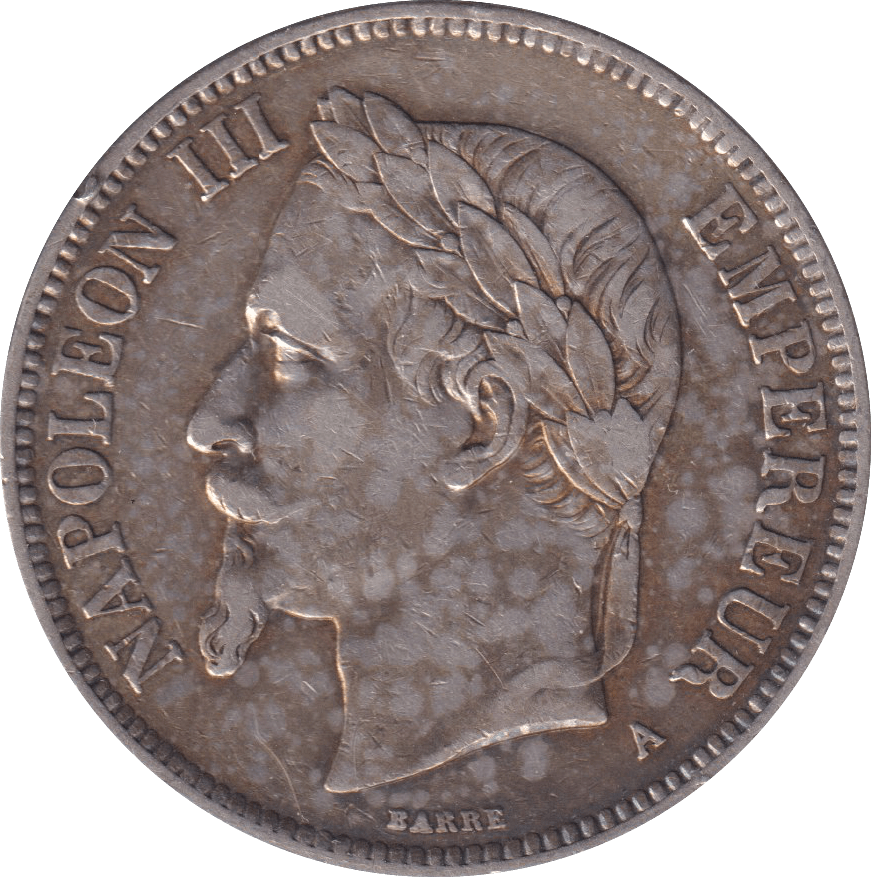 1870 SILVER 5 FRANC FRANCE - SILVER WORLD COINS - Cambridgeshire Coins