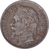 1870 SILVER 5 FRANC FRANCE - SILVER WORLD COINS - Cambridgeshire Coins