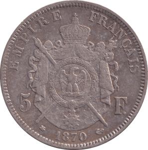 1870 SILVER 5 FRANC FRANCE - SILVER WORLD COINS - Cambridgeshire Coins