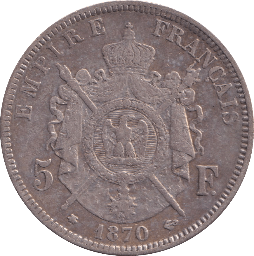 1870 SILVER 5 FRANC FRANCE - SILVER WORLD COINS - Cambridgeshire Coins