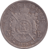 1870 SILVER 5 FRANC FRANCE - SILVER WORLD COINS - Cambridgeshire Coins