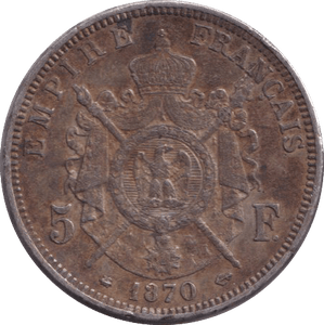 1870 SILVER 5 FRANC FRANCE - SILVER WORLD COINS - Cambridgeshire Coins