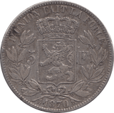 1870 SILVER FIVE FRANCS BELGIUM - SILVER WORLD COINS - Cambridgeshire Coins