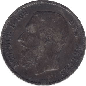 1870 SILVER FIVE FRANCS BELGIUM - SILVER WORLD COINS - Cambridgeshire Coins