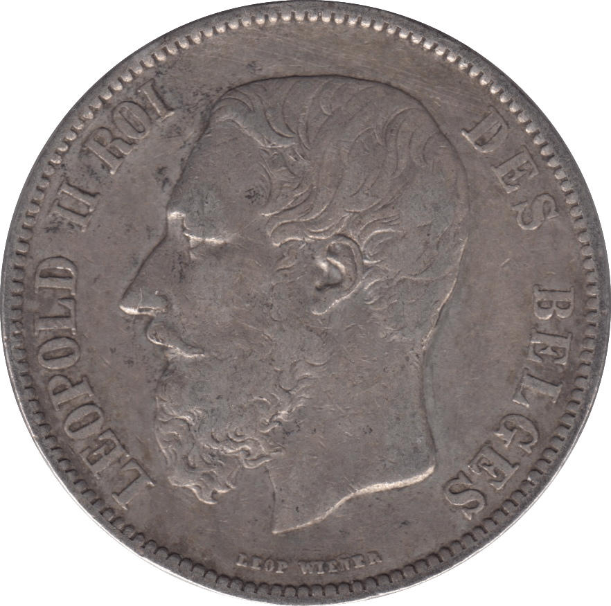 1870 SILVER FIVE FRANCS BELGIUM - SILVER WORLD COINS - Cambridgeshire Coins