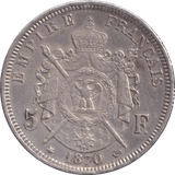 1870 SILVER FIVE FRANCS FRANCE - SILVER WORLD COINS - Cambridgeshire Coins