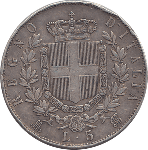 1870 SILVER FIVE LIRA ITALY - SILVER WORLD COINS - Cambridgeshire Coins
