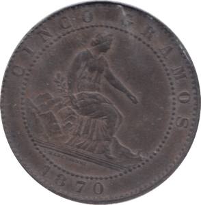1870 SPAIN 5 CENTIMOS - WORLD COINS - Cambridgeshire Coins
