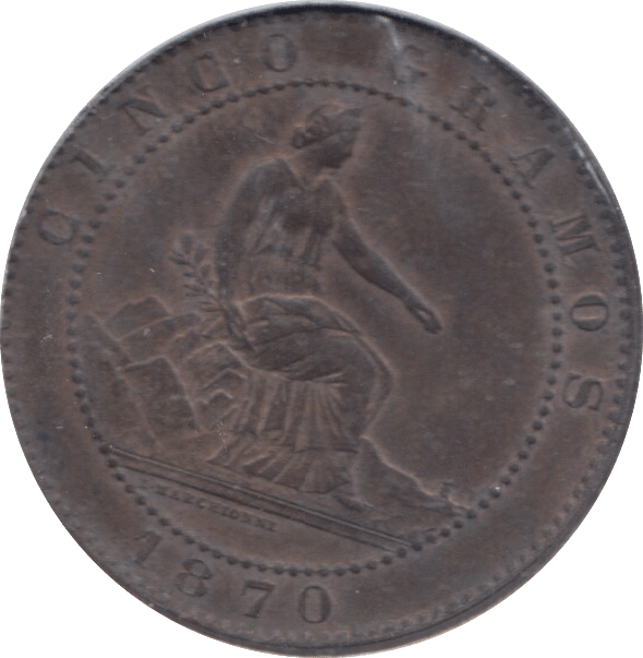 1870 SPAIN 5 CENTIMOS - WORLD COINS - Cambridgeshire Coins