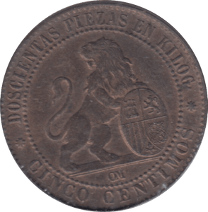 1870 SPAIN 5 CENTIMOS - WORLD COINS - Cambridgeshire Coins