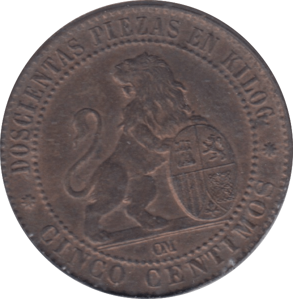1870 SPAIN 5 CENTIMOS - WORLD COINS - Cambridgeshire Coins