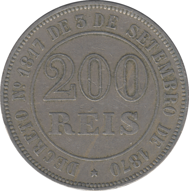 1871 200 REIS BRAZIL - WORLD COINS - Cambridgeshire Coins