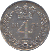 1871 MAUNDY FOURPENCE ( EF ) HOLED - MAUNDY FOURPENCE - Cambridgeshire Coins