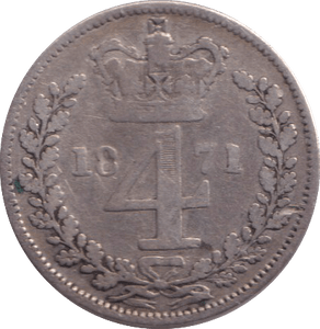 1871 MAUNDY FOURPENCE ( FINE ) - FOURPENCE - Cambridgeshire Coins