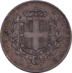 1871 SILVER 5 LIRA ITALY - SILVER WORLD COINS - Cambridgeshire Coins