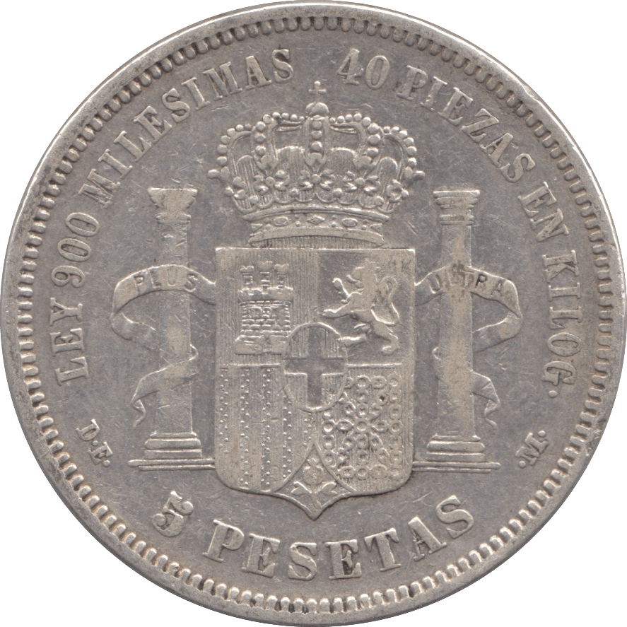 1871 SILVER FIVE PESETAS SPAIN - SILVER WORLD COINS - Cambridgeshire Coins