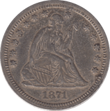 1871 SILVER QUARTER DOLLAR USA - SILVER WORLD COINS - Cambridgeshire Coins