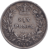 1871 SIXPENCE ( VF ) - SIXPENCE - Cambridgeshire Coins