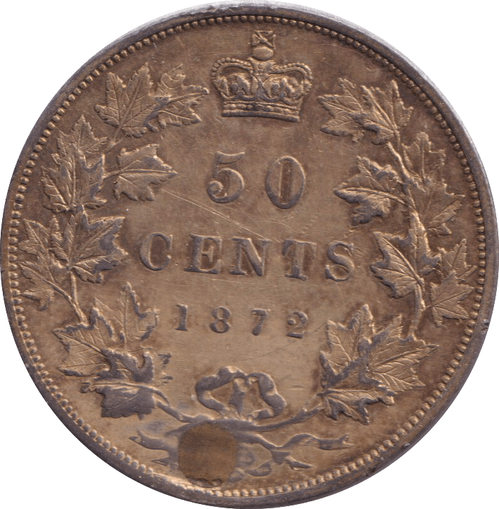 1872 50 CENTS CANADA - SILVER WORLD COINS - Cambridgeshire Coins