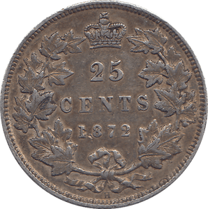 1872 CANADA SILVER 25 CENTS - SILVER WORLD COINS - Cambridgeshire Coins