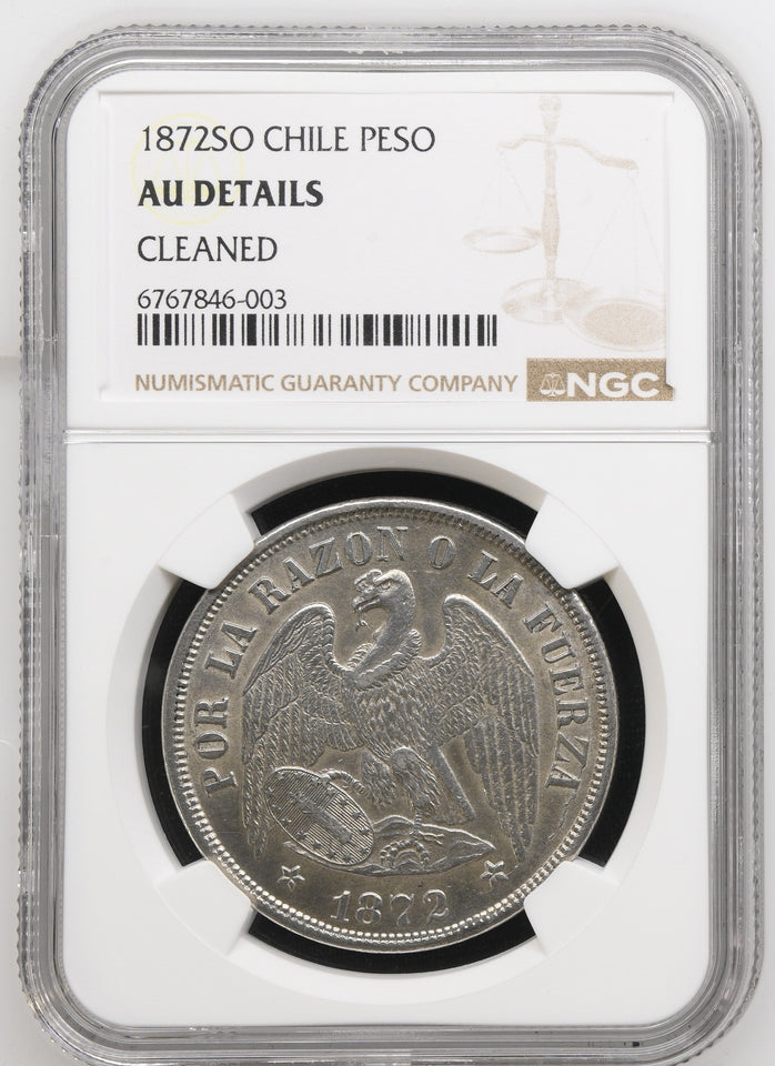 1872 CHILE PESO AU DETAILS CLEANED NGC - NGC SILVER COINS - Cambridgeshire Coins