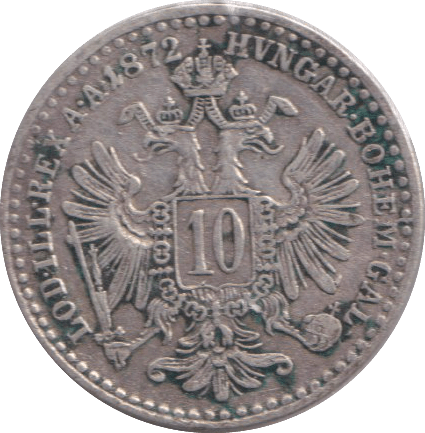 1872 SILVER 10 KREUZER AUSTRIA - SILVER WORLD COINS - Cambridgeshire Coins