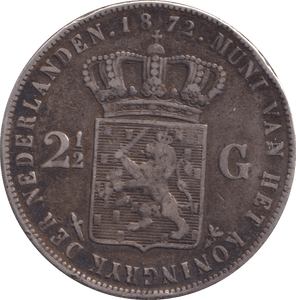 1872 SILVER 2 1/2 GULDEN NETHERLANDS - SILVER WORLD COINS - Cambridgeshire Coins