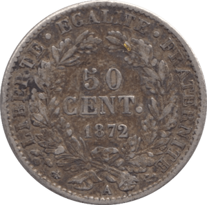1872 SILVER 50 CENTS FRANCE - SILVER WORLD COINS - Cambridgeshire Coins