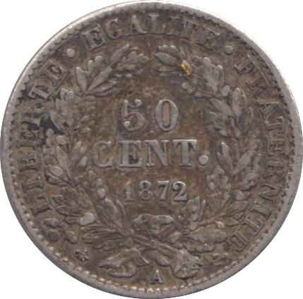 1872 SILVER 50 CENTS FRANCE - SILVER WORLD COINS - Cambridgeshire Coins