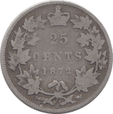 1872 SILVER CANADA 25 CENTS - SILVER WORLD COINS - Cambridgeshire Coins