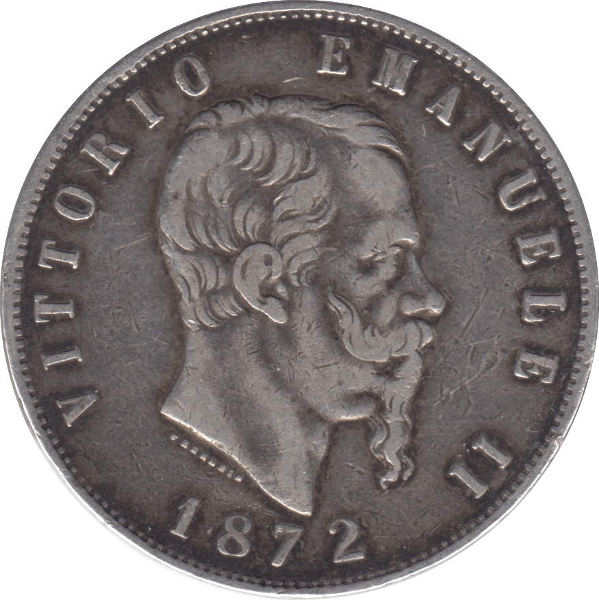 1872 SILVER FIVE LIRA ITALY - SILVER WORLD COINS - Cambridgeshire Coins