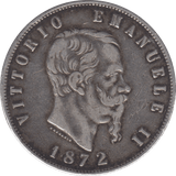 1872 SILVER FIVE LIRA ITALY - SILVER WORLD COINS - Cambridgeshire Coins