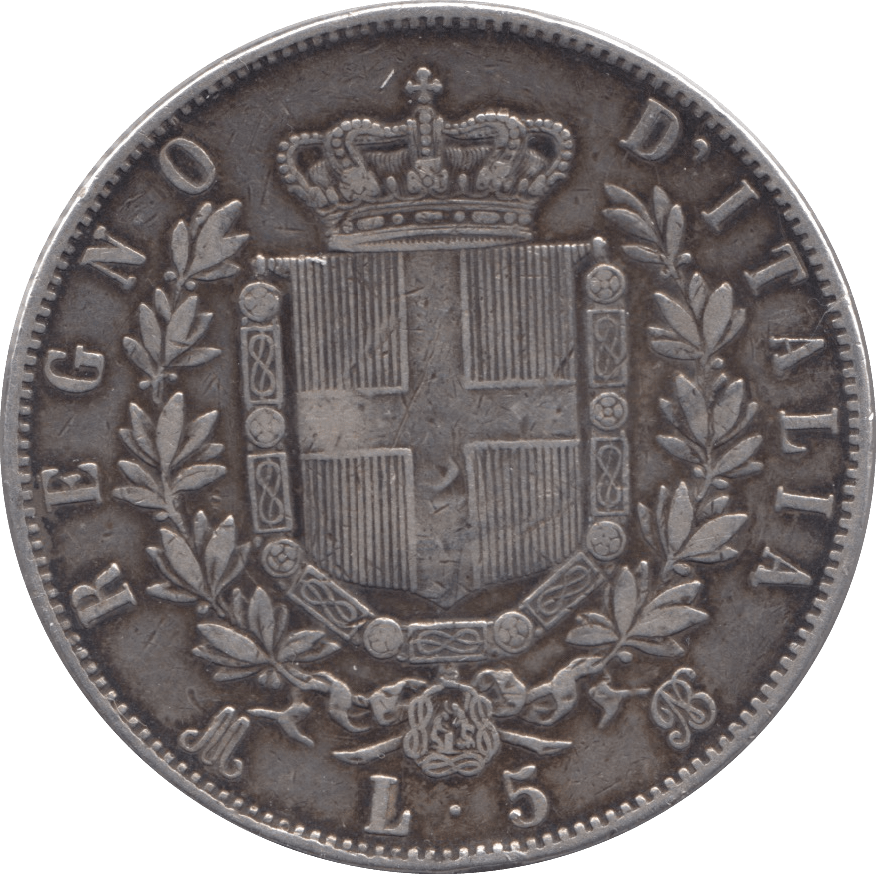 1872 SILVER FIVE LIRA ITALY - SILVER WORLD COINS - Cambridgeshire Coins