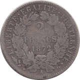 1872 SILVER TWO FRANCS FRANCE - SILVER WORLD COINS - Cambridgeshire Coins