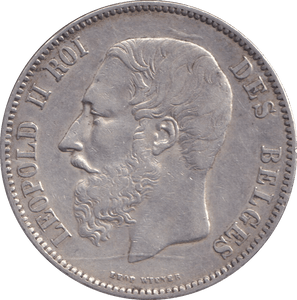 1873 SILVER 5 FRANC BELGIUM - SILVER WORLD COINS - Cambridgeshire Coins