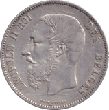 1873 SILVER 5 FRANC BELGIUM - SILVER WORLD COINS - Cambridgeshire Coins