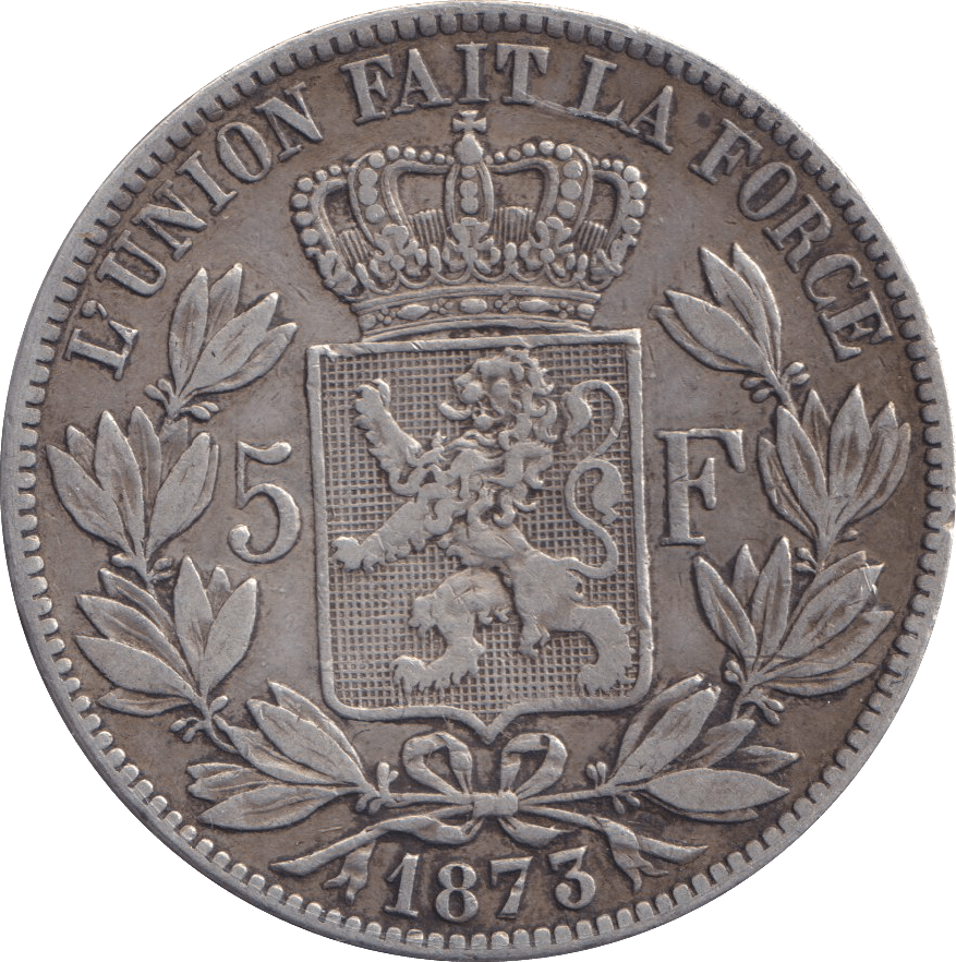 1873 SILVER 5 FRANC BELGIUM - SILVER WORLD COINS - Cambridgeshire Coins