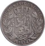 1873 SILVER 5 FRANC BELGIUM - SILVER WORLD COINS - Cambridgeshire Coins