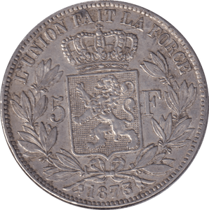 1873 SILVER 5 FRANC BELGIUM - SILVER WORLD COINS - Cambridgeshire Coins