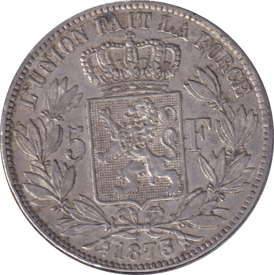 1873 SILVER 5 FRANC BELGIUM - SILVER WORLD COINS - Cambridgeshire Coins