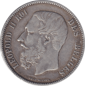 1873 SILVER 5 FRANC BELGIUM - SILVER WORLD COINS - Cambridgeshire Coins