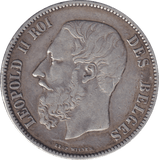 1873 SILVER 5 FRANC BELGIUM - SILVER WORLD COINS - Cambridgeshire Coins